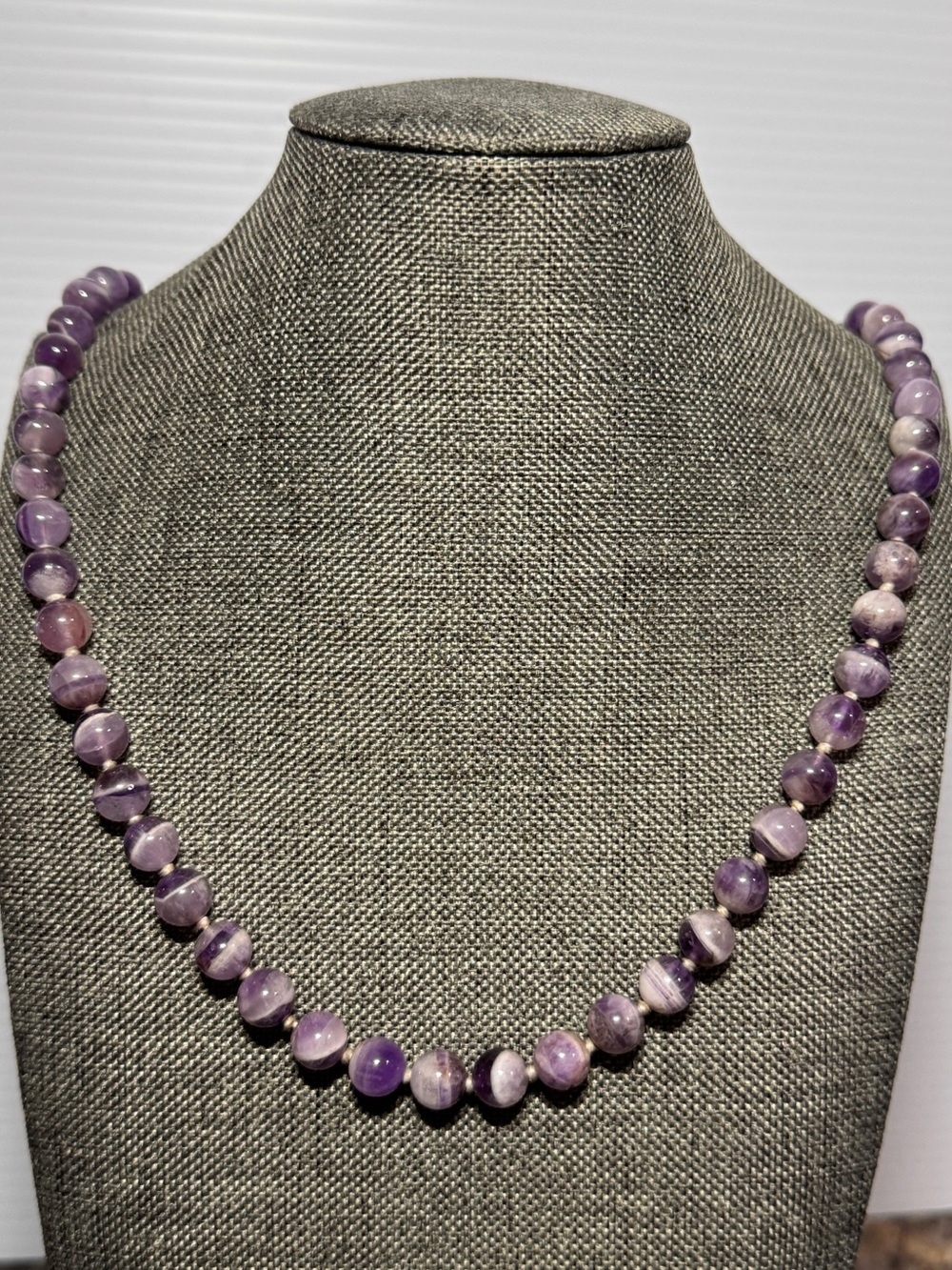 Natural Chevron Amethyst Beaded Single Strand Pullover Necklace 28”